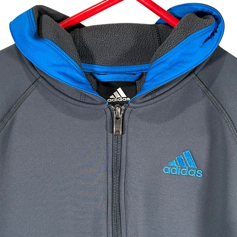 Adidas Kids Full Zip Hoodie Gray Blue Fleece Lined Sweatshirt Medium 10/12